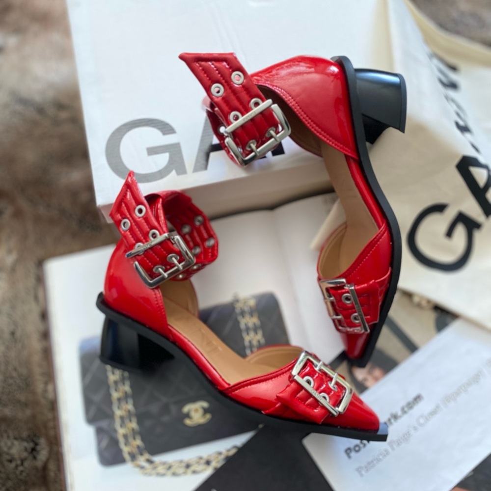 GANNI Chunky Buckle Open Cut Pumps - Picture 3 of 15